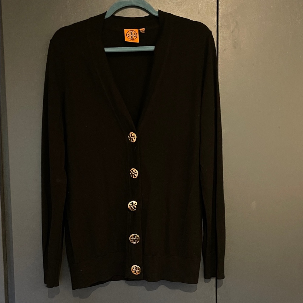 Tory Burch Black Cardigan with Gold Accents